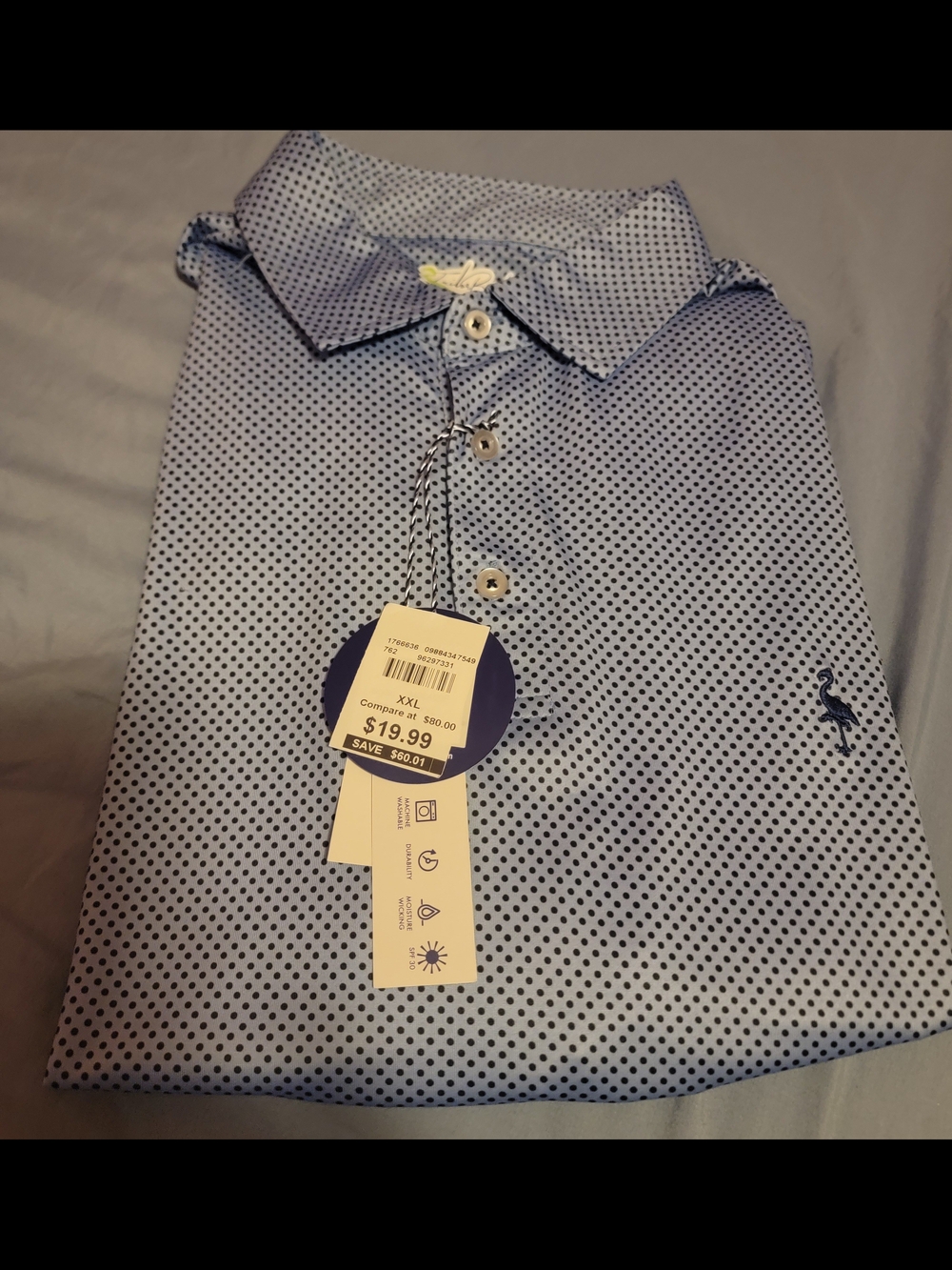 Tailorbyrd Light Blue Microdot Polo with Navy Embroidery